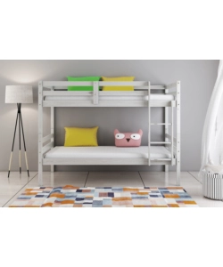 LETTO A CASTELLO "LIONE" IN PINO MASSELLO BIANCO 90X190X150 CM
